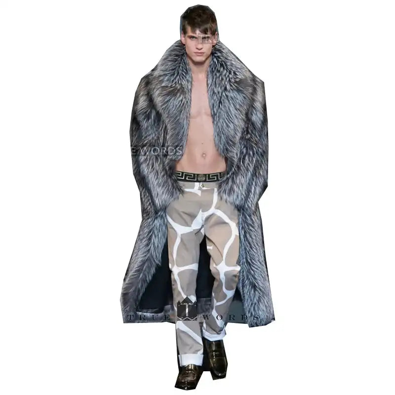 Autumn winter new fur coat men long imitation fox fur coat European and American fur integrated windbreaker  jacket - Lootquake