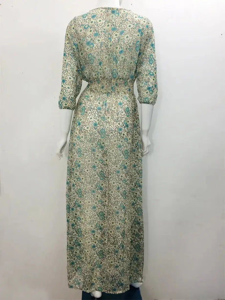 TEELYNN boho long dress Vintage 2023 floral print Chiffon three quarter sleeve v-neck summer Gypsy Hippie women dresses vestidos - Lootquake