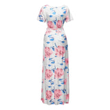 Chivry Maternity Dress Women Floral Print Short Sleeve V-neck Maxi Long Dress Pregnant Casual Clothes Summer Maternity Dress - Lootquake