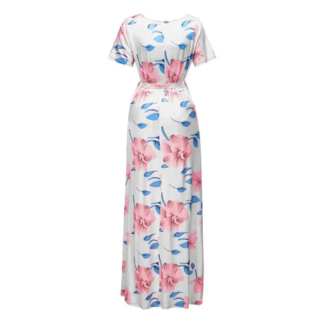 Chivry Maternity Dress Women Floral Print Short Sleeve V-neck Maxi Long Dress Pregnant Casual Clothes Summer Maternity Dress - Lootquake