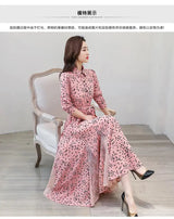 Women's Chiffon Stitching Lace Dress, Lady's Elegant Temperament Long Dress, Shirt Collar, Long Sleeve, Print Dresses, New - Lootquake