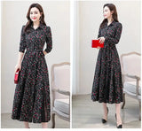 Women's Chiffon Stitching Lace Dress, Lady's Elegant Temperament Long Dress, Shirt Collar, Long Sleeve, Print Dresses, New - Lootquake