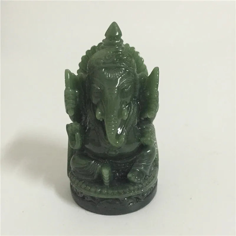 Ganesha Buddha Statue Elephant God Sculpture Ganesh Figurine Man-made Jade Stone Garden Home Decoration Accessories Statues