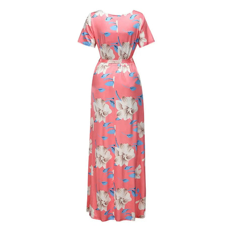 Chivry Maternity Dress Women Floral Print Short Sleeve V-neck Maxi Long Dress Pregnant Casual Clothes Summer Maternity Dress - Lootquake