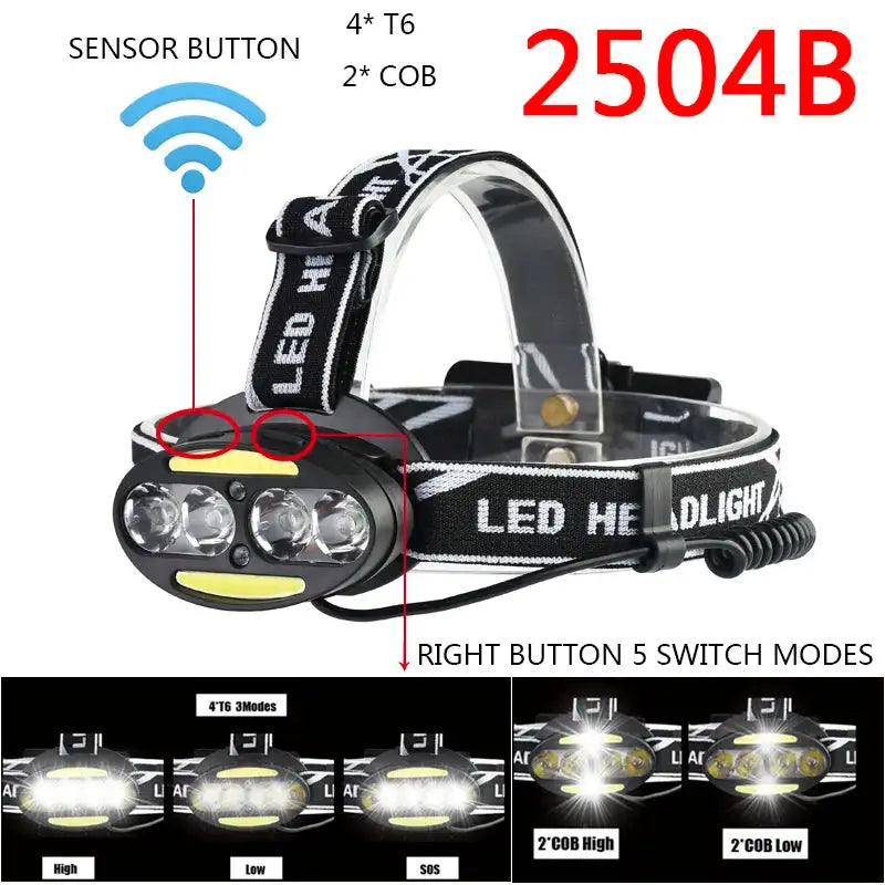 Head Lamp Headlamp Headlight Flashlight Torch Lanterna 4 Xm-l Sensor Led Bulbs Litwod Camping / Cycling Hunting Hiking Lithium - Lootquake