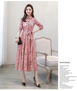 Women's Chiffon Stitching Lace Dress, Lady's Elegant Temperament Long Dress, Shirt Collar, Long Sleeve, Print Dresses, New - Lootquake