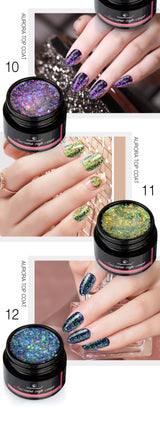 5ml Aurora Nail Gel Top Coat 12 Colors Clear UV Gel Sparkling Nail Polish Art Design Glitter Hybrid Gel Varnish