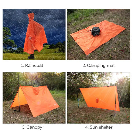 Multifunctional Lightweight Raincoat with Hood Hiking Cycling Rain Cover Poncho Rain Coat Men Women Outdoor Camping Tent Mat - Lootquake