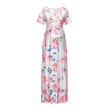 Chivry Maternity Dress Women Floral Print Short Sleeve V-neck Maxi Long Dress Pregnant Casual Clothes Summer Maternity Dress - Lootquake