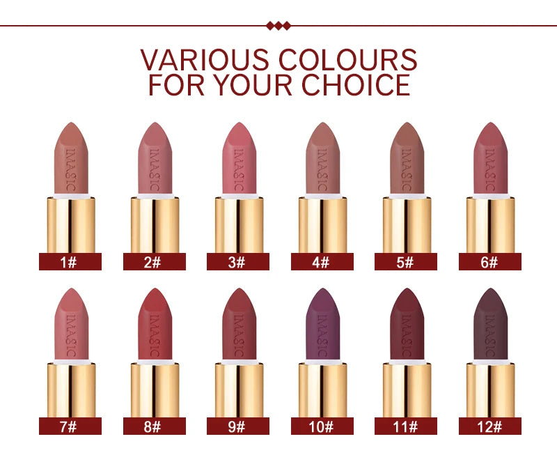 IMAGIC Lipstick Moisturizer Lips Smooth Lip Stick Long Lasting Charming Lip Lipstick Cosmetic Beauty Makeup 12 Colors