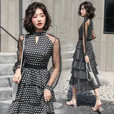 Transparent Long-Sleeved Chiffon Dress for Ladies, Polka Dot, Elegant Temperament, Fashion, New - Lootquake