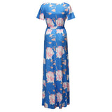 Chivry Maternity Dress Women Floral Print Short Sleeve V-neck Maxi Long Dress Pregnant Casual Clothes Summer Maternity Dress - Lootquake