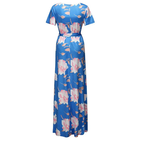 Chivry Maternity Dress Women Floral Print Short Sleeve V-neck Maxi Long Dress Pregnant Casual Clothes Summer Maternity Dress - Lootquake