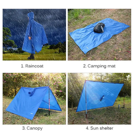 Multifunctional Lightweight Raincoat with Hood Hiking Cycling Rain Cover Poncho Rain Coat Men Women Outdoor Camping Tent Mat - Lootquake