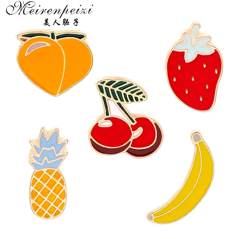 Meirenpeizi Cartoon Fruit Enamel Pins: Watermelon, Pineapple, Cherry, Banana Brooch for Women