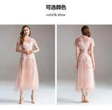 High-quality long dress embroidery large swing dress dress ladies elegant temperament round neck short-sleeved ladies dresses - Lootquake