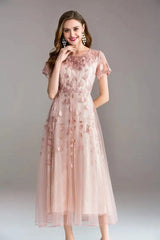 High-quality long dress embroidery large swing dress dress ladies elegant temperament round neck short-sleeved ladies dresses - Lootquake