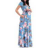 Chivry Maternity Dress Women Floral Print Short Sleeve V-neck Maxi Long Dress Pregnant Casual Clothes Summer Maternity Dress - Lootquake