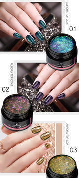5ml Aurora Nail Gel Top Coat 12 Colors Clear UV Gel Sparkling Nail Polish Art Design Glitter Hybrid Gel Varnish