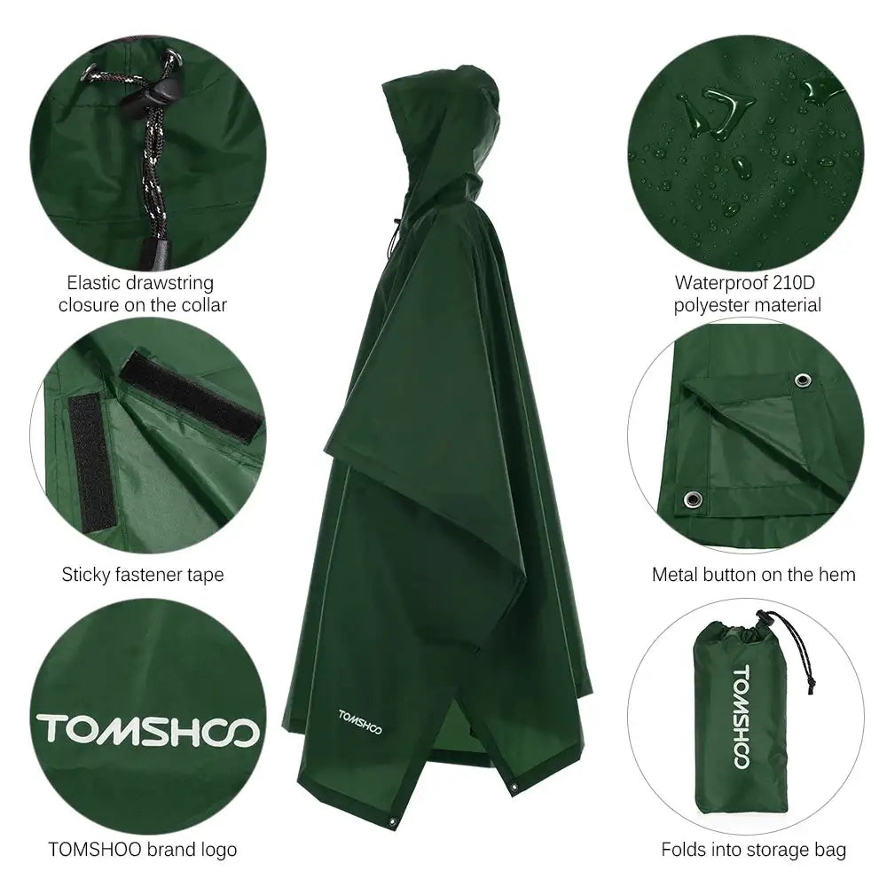 Multifunctional Lightweight Raincoat with Hood Hiking Cycling Rain Cover Poncho Rain Coat Men Women Outdoor Camping Tent Mat - Lootquake
