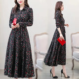 Women's Chiffon Stitching Lace Dress, Lady's Elegant Temperament Long Dress, Shirt Collar, Long Sleeve, Print Dresses, New - Lootquake