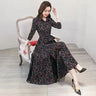 Women's Chiffon Stitching Lace Dress, Lady's Elegant Temperament Long Dress, Shirt Collar, Long Sleeve, Print Dresses, New - Lootquake