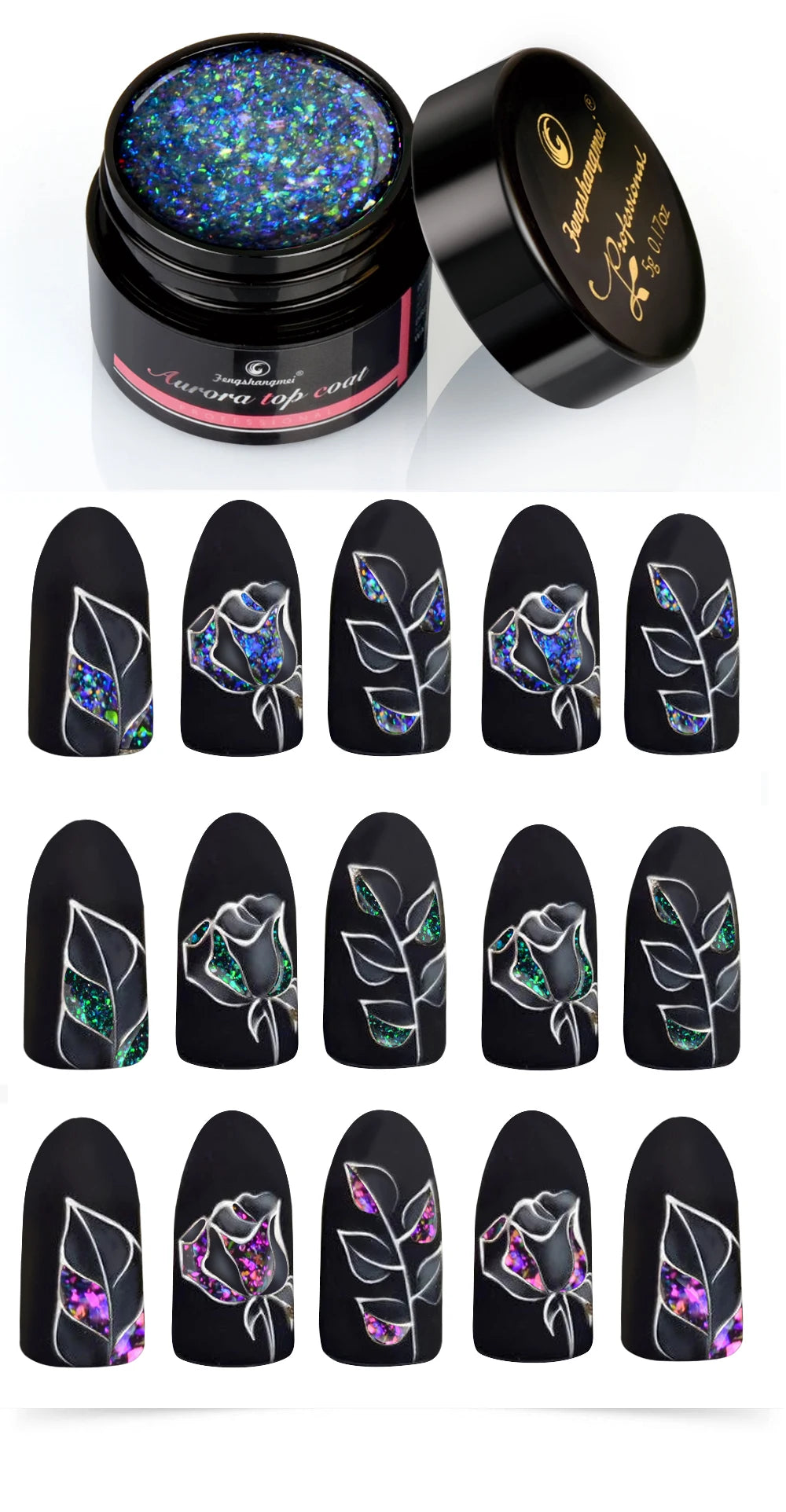 5ml Aurora Nail Gel Top Coat 12 Colors Clear UV Gel Sparkling Nail Polish Art Design Glitter Hybrid Gel Varnish