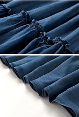 Denim 2023 summer new women's dress sling one word collar silk cowboy long dress - Lootquake