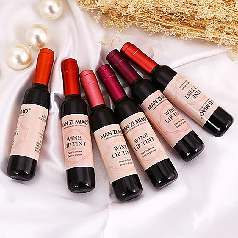 Rouge à lèvres liquide mat 6 couleurs, brillant à lèvres en forme de bouteille de vin rouge, brillant à lèvres imperméable longue durée, hydratant, teinte antiadhésive