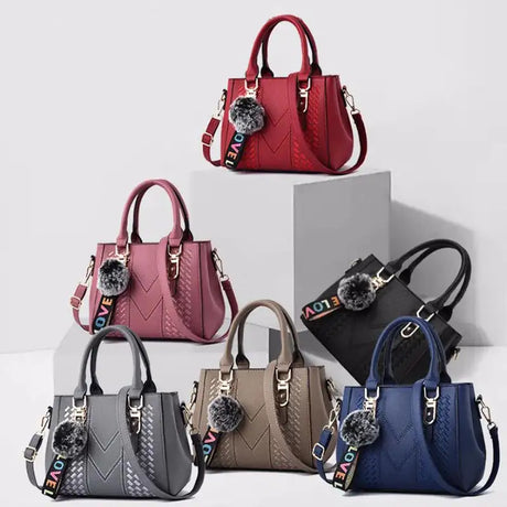 Embroidery Messenger Bags Women Leather Handbags Bags for Women Sac a Main Ladies hair ball Hand Bag - Lootquake