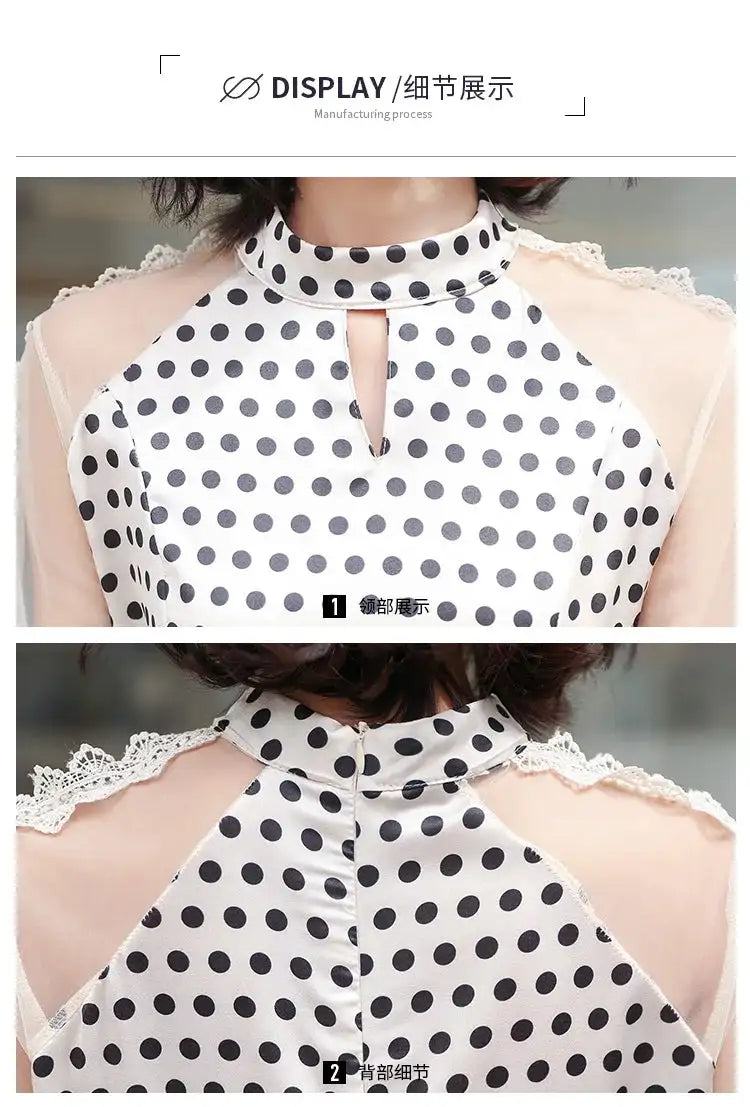Transparent Long-Sleeved Chiffon Dress for Ladies, Polka Dot, Elegant Temperament, Fashion, New - Lootquake