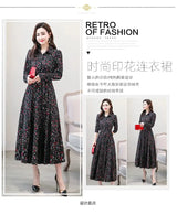 Women's Chiffon Stitching Lace Dress, Lady's Elegant Temperament Long Dress, Shirt Collar, Long Sleeve, Print Dresses, New - Lootquake