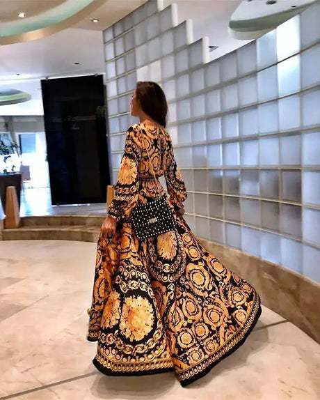 2021 New Style Fashion Elegant Women Sexy Boat Neck Glitter Deep V Neck Print Party Dress Formal Long Dress Sexy Clubwear - Lootquake