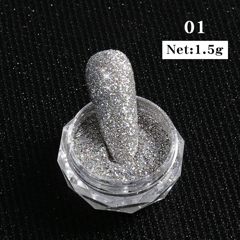 HOT Sale iridescent Powder on Nails iridescent Silver Glitter Chrome Nail Art Pigment Dust Shiny Gel Polish Flakes for Manicures