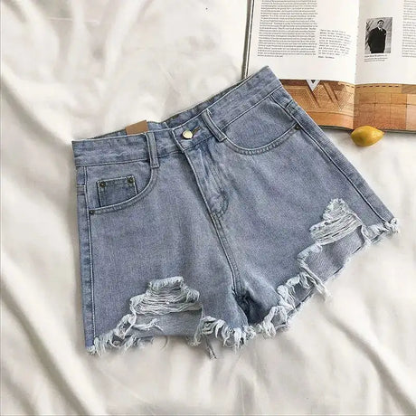 Casual High Waist Denim Shorts Women Summer Pocket Tassel Hole Ripped jeans Short Female Femme Short Pants Women - Lootquake