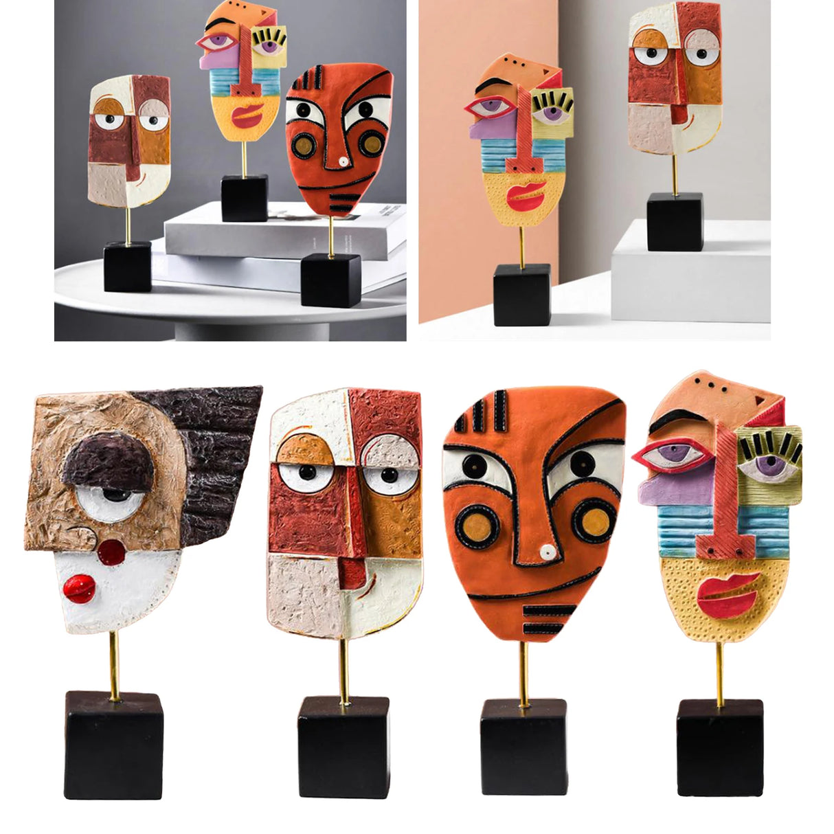 Estatua creativa de arte facial, escultura de resina, artesanía, figura abstracta para sala de estar, adorno para el hogar, oficina, decoración de escritorio, regalo