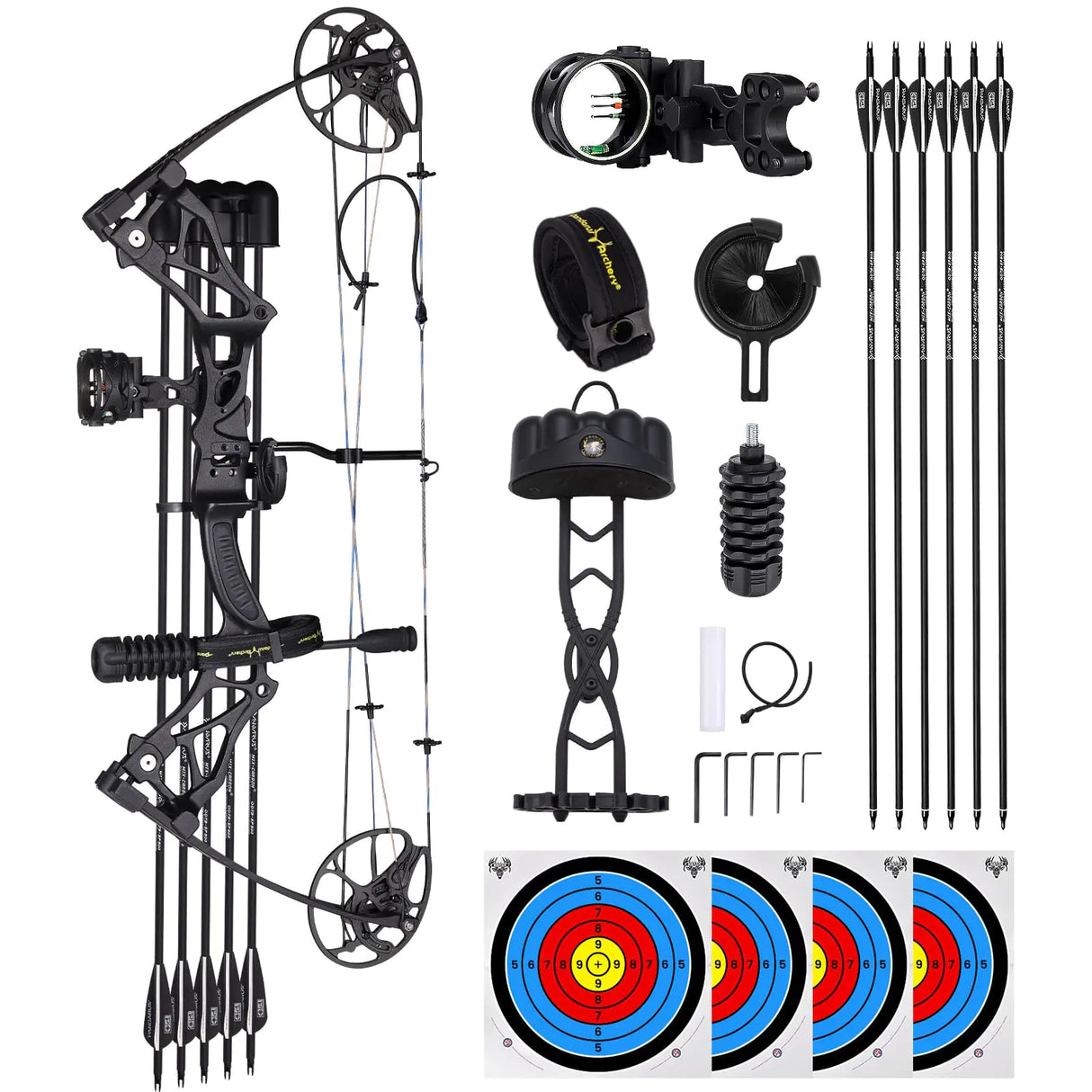Ensembles d'arcs à poulies légers et de tir à l'arc pour adultes et adolescents, arcs à poulies pour droitiers, puissance de 0 à 70 lb, réglable pour débutants, puissance de 23,5 à 31 pouces, kit d'arc de chasse pour débutants
