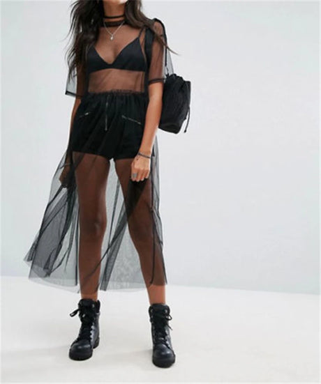 Sexy Women Party Evening Black  See Through Mesh Dress Sheer Maxi Dress Tulle Lace long Dress Casual Sexy Party Vintage Bodycon - Lootquake