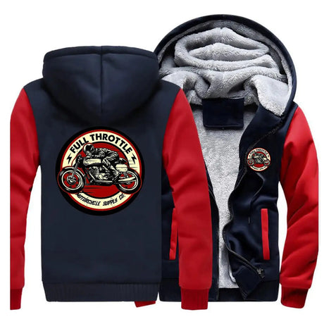 2023 Winter Men Thick Sweatshirt Full Throttle Cafe Racer Rockabilly Biker Zipper Jacket Fleece Warm Mens Thicken Hoodies - Lootquake