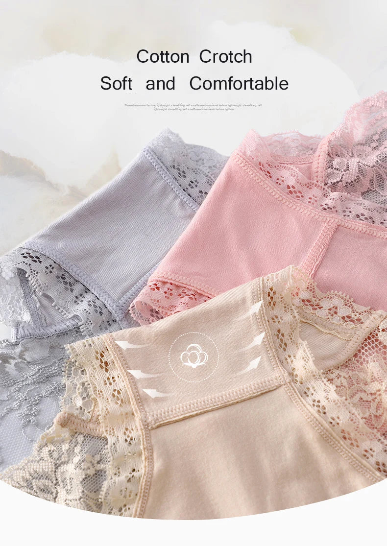 7Pcs Cotton Women's underwear lace transparent panties comfortable antibacterial plus size pants female sexy lingerie - Lootquake