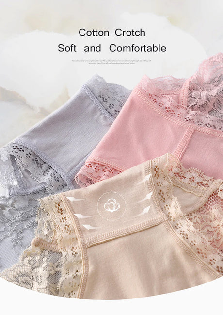 7Pcs Cotton Women's underwear lace transparent panties comfortable antibacterial plus size pants female sexy lingerie - Lootquake