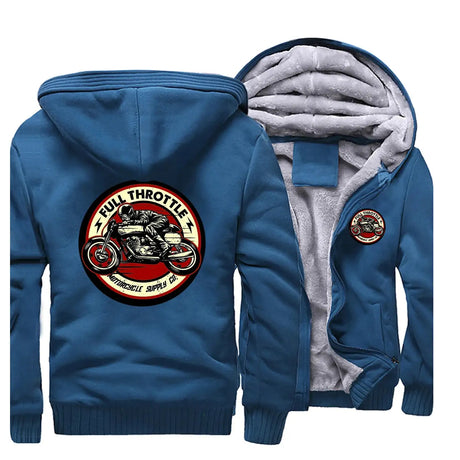 2023 Winter Men Thick Sweatshirt Full Throttle Cafe Racer Rockabilly Biker Zipper Jacket Fleece Warm Mens Thicken Hoodies - Lootquake