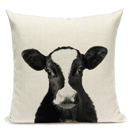 Black and White Cute Animals Cushion Cover - Animal Portrait Decoration Throw Pillow Case 45x45cm for Home Sofa Decor