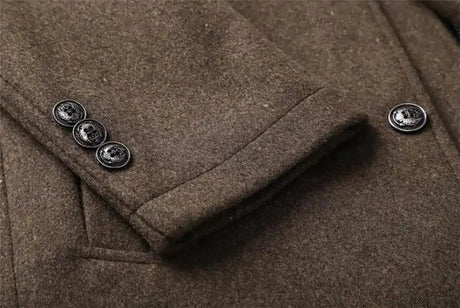 Woolen Coat Men Winter Windbreaker Long Thick Wool Jackets abrigo hombre Man Stand Collar Single Breasted With Vest Woolen Coats - Lootquake