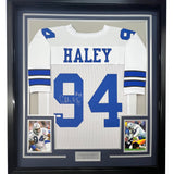 Framed Autographed/Signed Charles Haley 35x39 Dallas White Football Jersey JSA COA