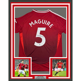 Camiseta de fútbol roja del Manchester United Beckett BAS COA, enmarcada, autografiada y firmada por Harry Maguire, 35 x 39