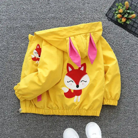 Cartoon Girls Jackets Cute Little Fox Kids Windbreaker Hooded Baby Coat Spring Autumn Children Outwear Toddler Girl Clothes - Lootquake