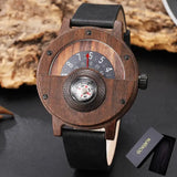 Reloj de madera natural para hombre, con brújula y esfera giratoria, de madera de nogal, ébano y bambú, de cuarzo, color marrón