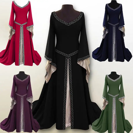 Vintage Gothic Dress Cosplay Costumes Autumn Winter Long Sleeve Medieval Witch Long Dress Halloween Costumes Vestidos de Fiesta - Lootquake