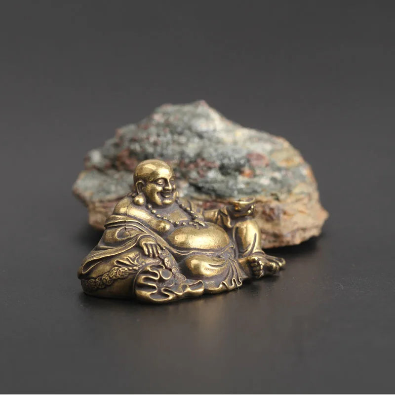 Antique Copper Maitreya Buddha Statue Small Desktop Brass Ornament Home Decor Sculptures Religions Room Desk Decoration Figurine